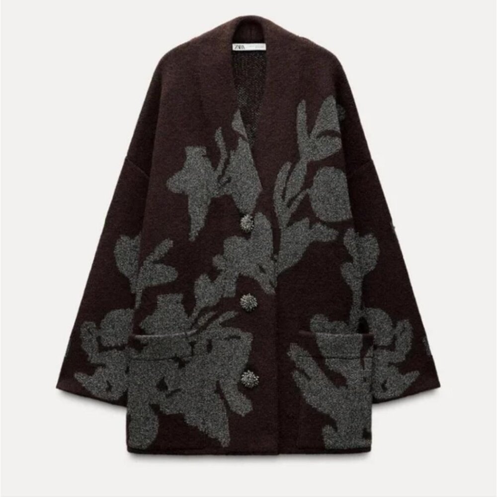 ZARA KNIT COAT WITH METALLIC THREAD - Picture 2 of 9